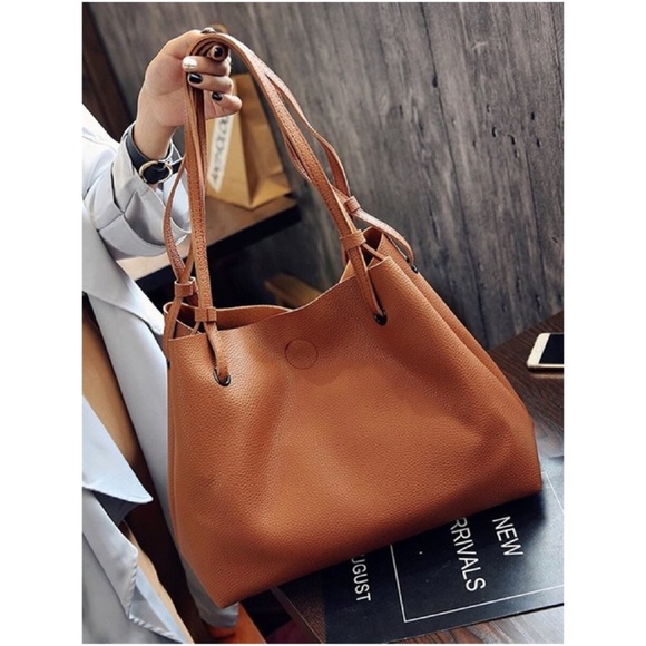 Camel Vegan Leather Tote Bag Wallet Set - Picture 2 of 7